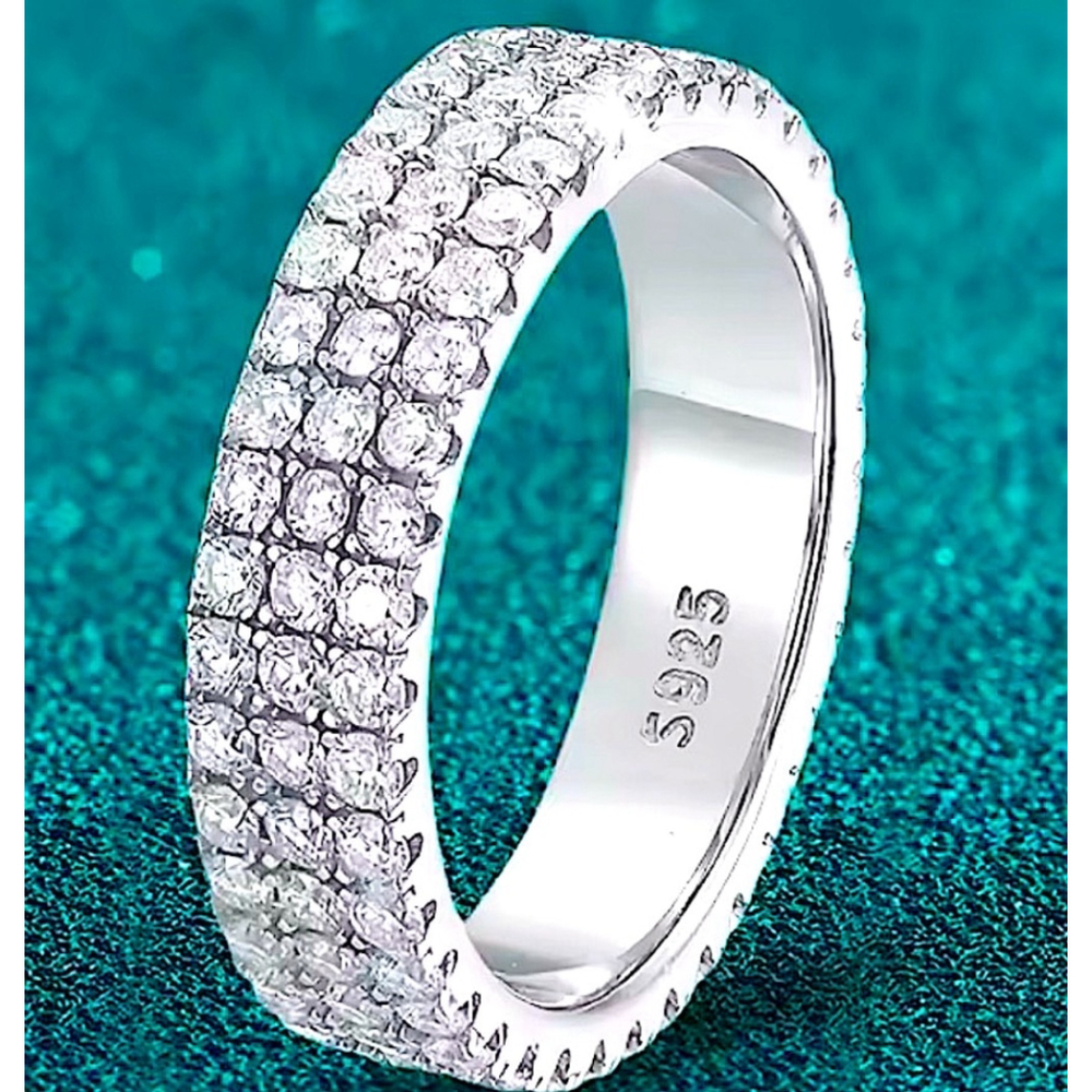 Sparkly Triple‎ Row Eternity Ring | 14k White Gold Plated Sterling Silver